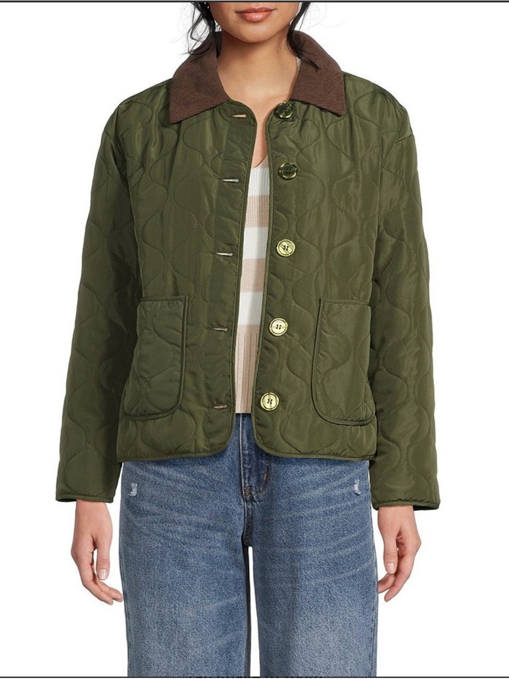 Copper Key Quilted Corduroy Collar Jacket Olive Green PTP